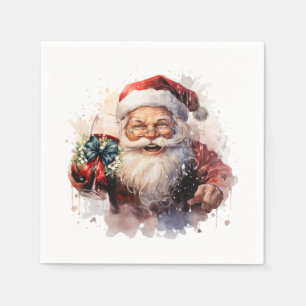 Festive Christmas watercolor Santa drinking Napkin