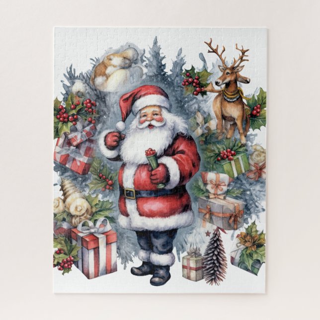 festive Christmas watercolor Santa  Jigsaw Puzzle (Vertical)