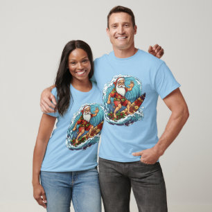 Festive Christmas watercolor Santa surfing  T-Shirt