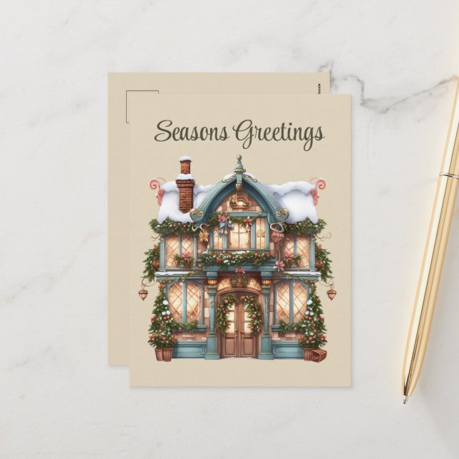 Festive Christmas watercolor shop add text Holiday (Front/Back In Situ)