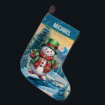 Festive Christmas watercolor snowman add name Small Christmas Stocking<br><div class="desc">Festive Christmas watercolor snowman add name Small Christmas Stocking</div>