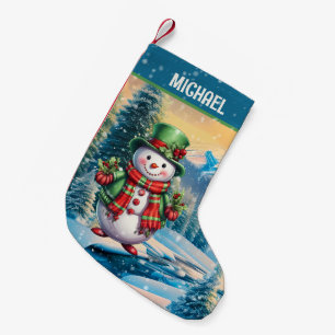 Festive Christmas watercolor snowman add name Small Christmas Stocking