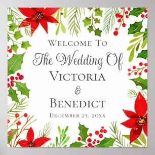 Festive Christmas Wedding Floral Custom Welcome Poster