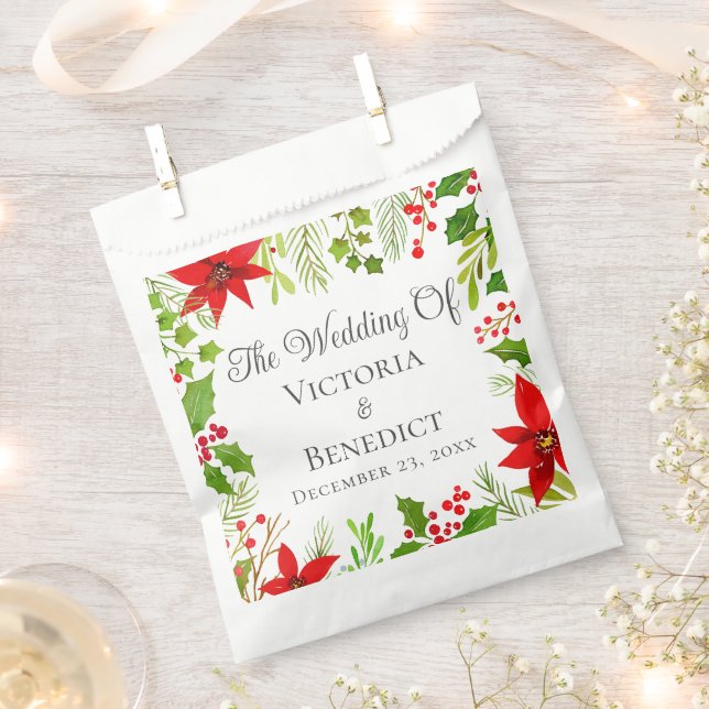 Festive Christmas Wedding Floral Personalised Favour Bags (Clipped)
