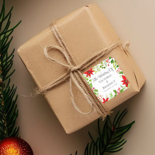 Festive Christmas Wedding Floral Personalised Square Sticker