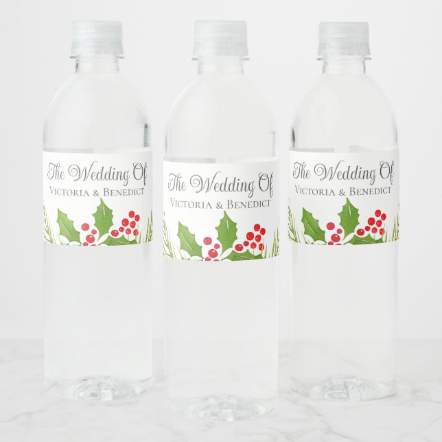 Festive Christmas Wedding Floral Personalised Water Bottle Label (Bottles)