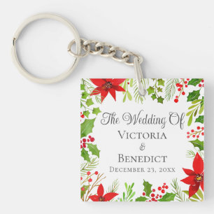 Festive Christmas Wedding Floral Personalized Key Ring