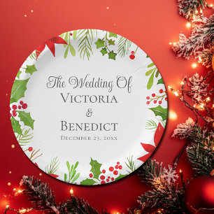 Festive Christmas Wedding Floral Personalized Paper Plate