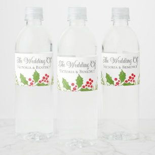 Festive Christmas Wedding Floral Personalized Water Bottle Label
