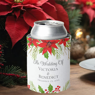 Festive Christmas Wedding Poinsettia Personalised Can Cooler