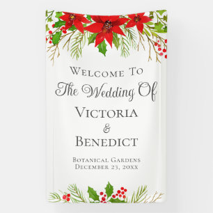 Festive Christmas Wedding Poinsettia Personalized Banner