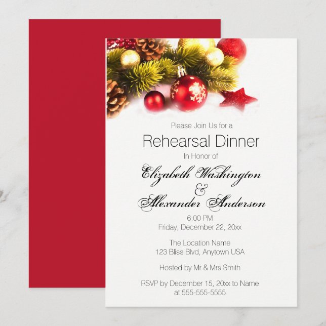 Festive Christmas Wedding Rehearsal Dinner Invite (Front/Back)