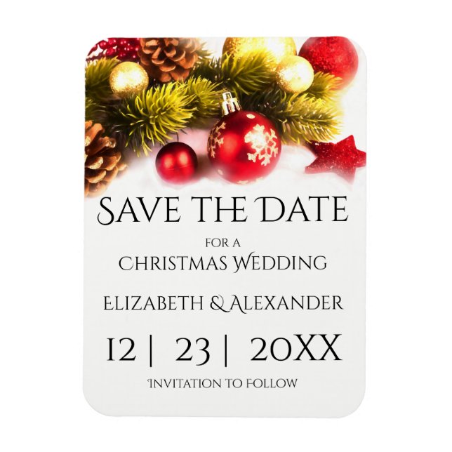 Festive Christmas Wedding Save the Date Magnet (Vertical)