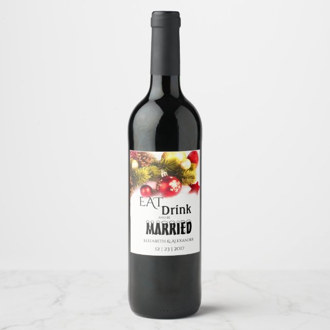 Festive Christmas  Wedding Wine Label Alternative (Front)