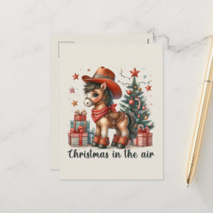 Festive Christmas Western horse add message Holiday Postcard