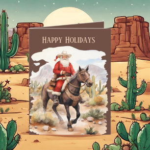 Festive Christmas Western Santa add text Holiday Card