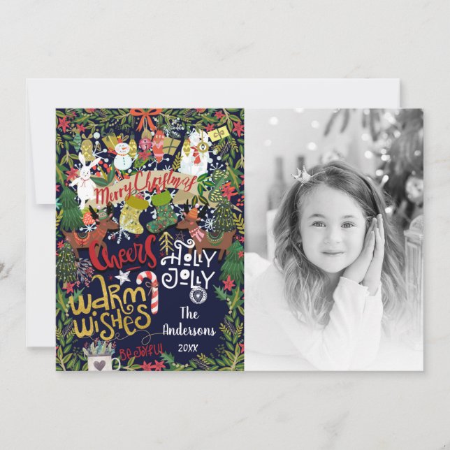 Festive Christmas Whimsical Holiday Photo Card (Front)