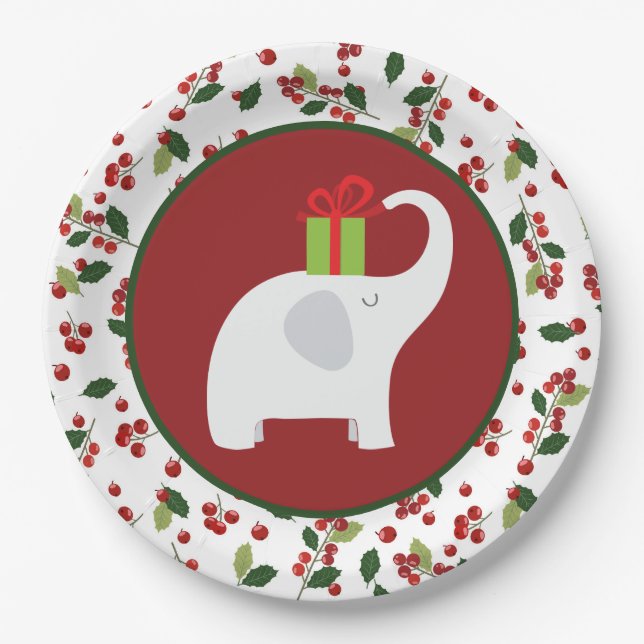 Festive Christmas white elephant party Paper Plate (Front)