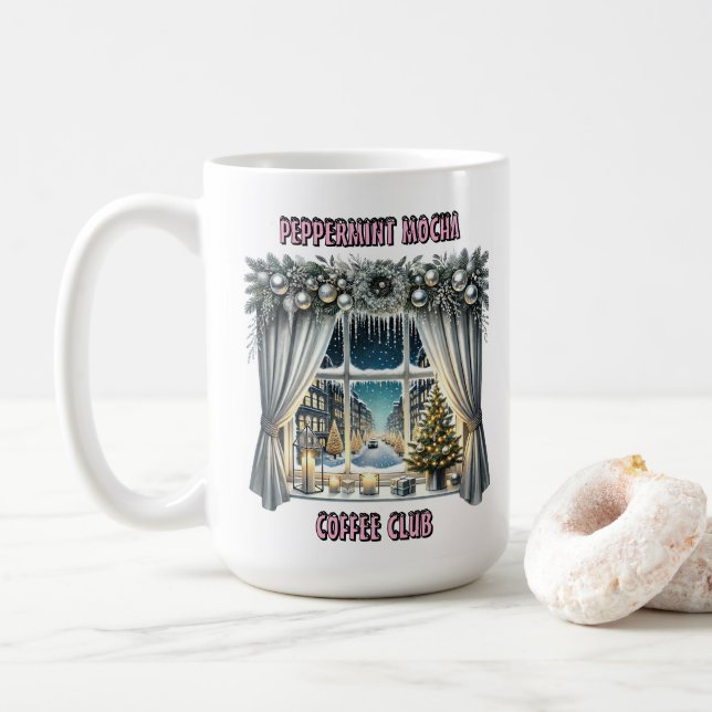 Festive Christmas Window Display Coffee Mug (With Donut)