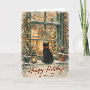 Festive Christmas Windows & Cute Cat Greeting Card