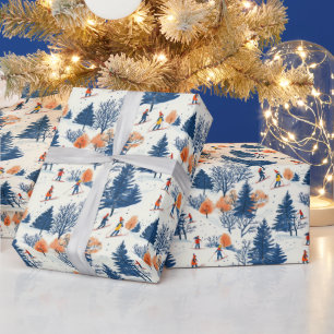 Festive Christmas Winter skiing tiled pattern  Wrapping Paper