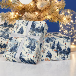 Festive Christmas Winter skiing tiled pattern Wrapping Paper