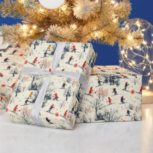 Festive Christmas Winter skiing tiled pattern Wrapping Paper