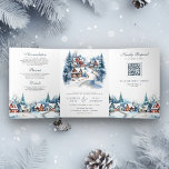 Festive Christmas Winter Village QR Code Wedding Tri-Fold Invitation<br><div class="desc">Amaze your guests with this all in one winter theme wedding invite featuring beautiful cabins and pine trees with QR code for online RSVP. Simply add your event details on this easy-to-use template and adorn this card with your favourite photos to make it a one-of-a-kind invitation.</div>