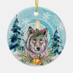 Festive Christmas Wolf Holiday Tree Ceramic Tree Decoration