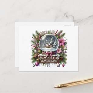 Festive Christmas wonderland snow globe Holiday Postcard