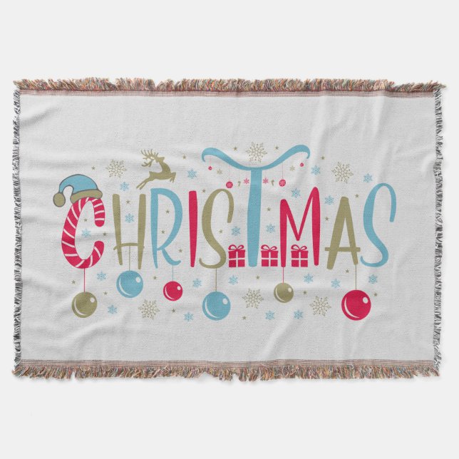 Festive Christmas Word Art Throw Blanket (Front)