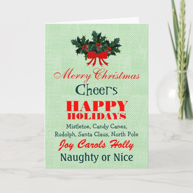 Festive Christmas Words Sayings Quotes Personalise Holiday Card (Front)