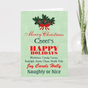 Festive Christmas Words Sayings Quotes Personalise Holiday Card