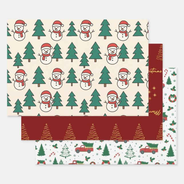 Festive Christmas Wrapping Paper Flat Sheet Set of (Set)