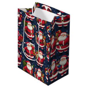 Festive Christmas Wrapping Paper with Santa Claus, Medium Gift Bag