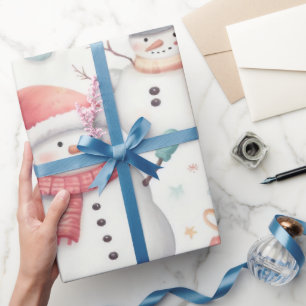 Festive Christmas wrapping with snowmen Wrapping Paper