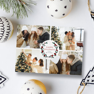 Festive Christmas Wreath 4 Photo Happy Holiday Card