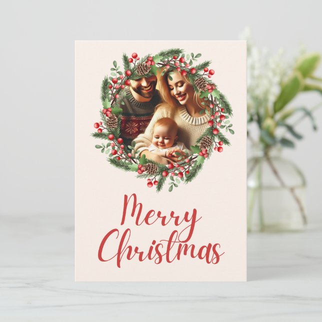 Festive Christmas Wreath Family Photo Card Design (Standing Front)
