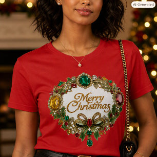 Festive Christmas Wreath Gemstone Holiday T-Shirt