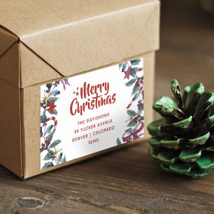 Festive Christmas Wreath Greenery Address Label