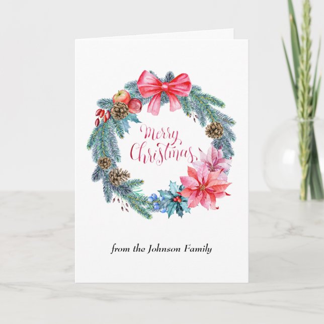 Festive Christmas Wreath Greeting Card (Front)