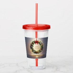 Festive Christmas Wreath Holiday Acrylic Tumbler