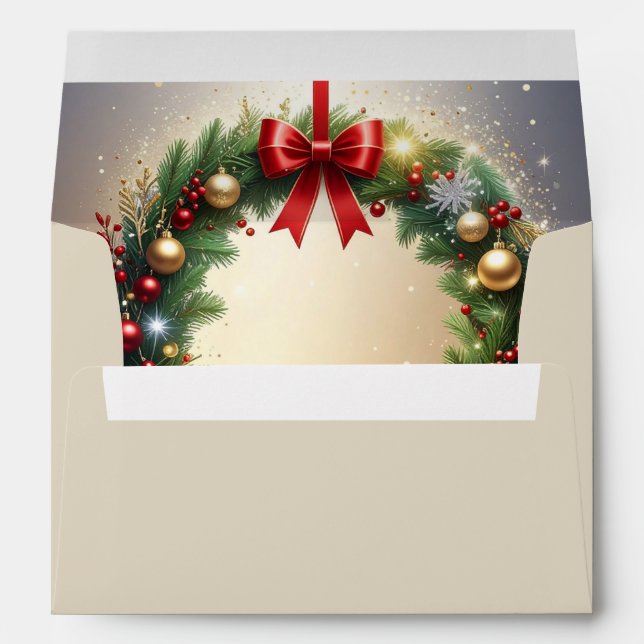 Festive Christmas Wreath Holiday Envelope (Back (Bottom))