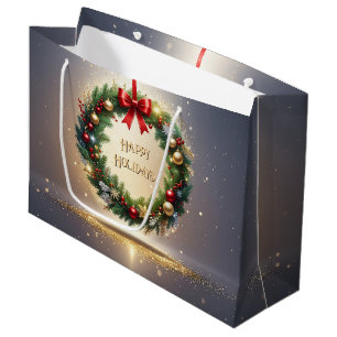 Festive Christmas Wreath Holiday Gift Bag