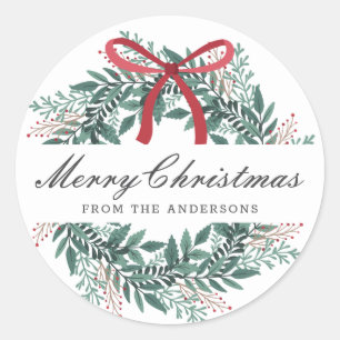 Festive Christmas Wreath Holiday Gift Classic Round Sticker