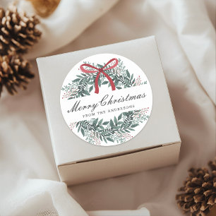 Festive Christmas Wreath Holiday Gift Classic Round Sticker