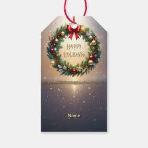 Festive Christmas Wreath Holiday Gift Tag