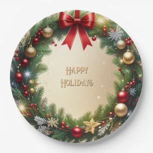 Festive Christmas Wreath Holiday Paper Plate