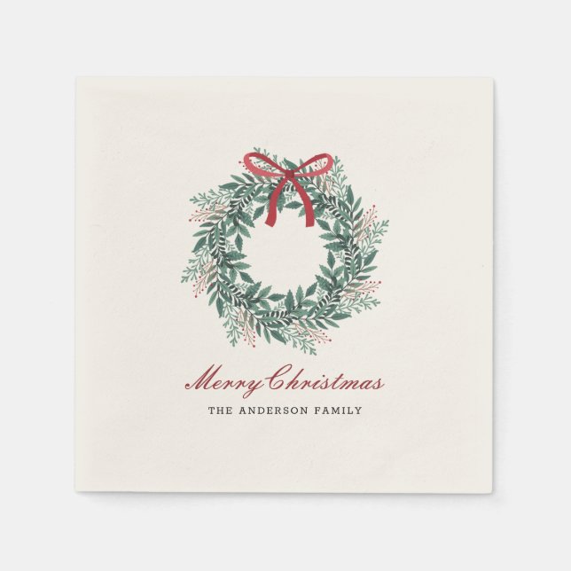Festive Christmas Wreath Holiday Party Napkin (Front)