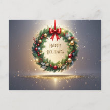 Festive Christmas Wreath Holiday Postcard